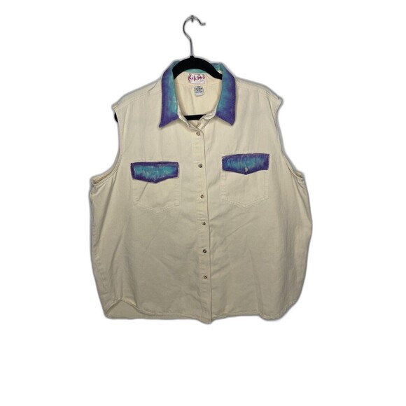 Kikomo Women Vest 22W/22M All over Back Painted Off White Jean Trendy  90's - Picture 2 of 8